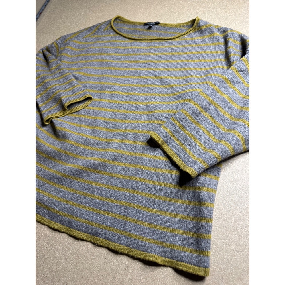 Eileen Fisher Yak Wool Striped Sweater Grey Green Boat Neck M - Picture 2 of 10